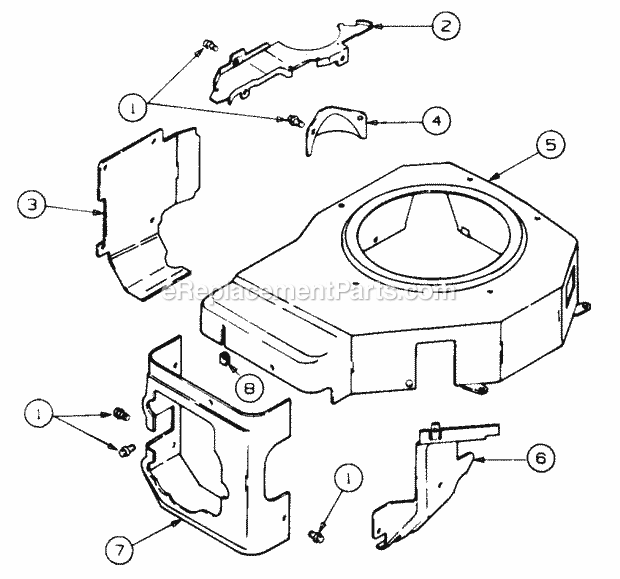 Blower Housing And Baffles Diagram and Parts List for 4815F 556C465M100 Cub Cadet Lawn Mower